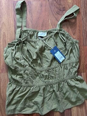 Universal Thread Olive Tie-Shoulder Smocked Camisole